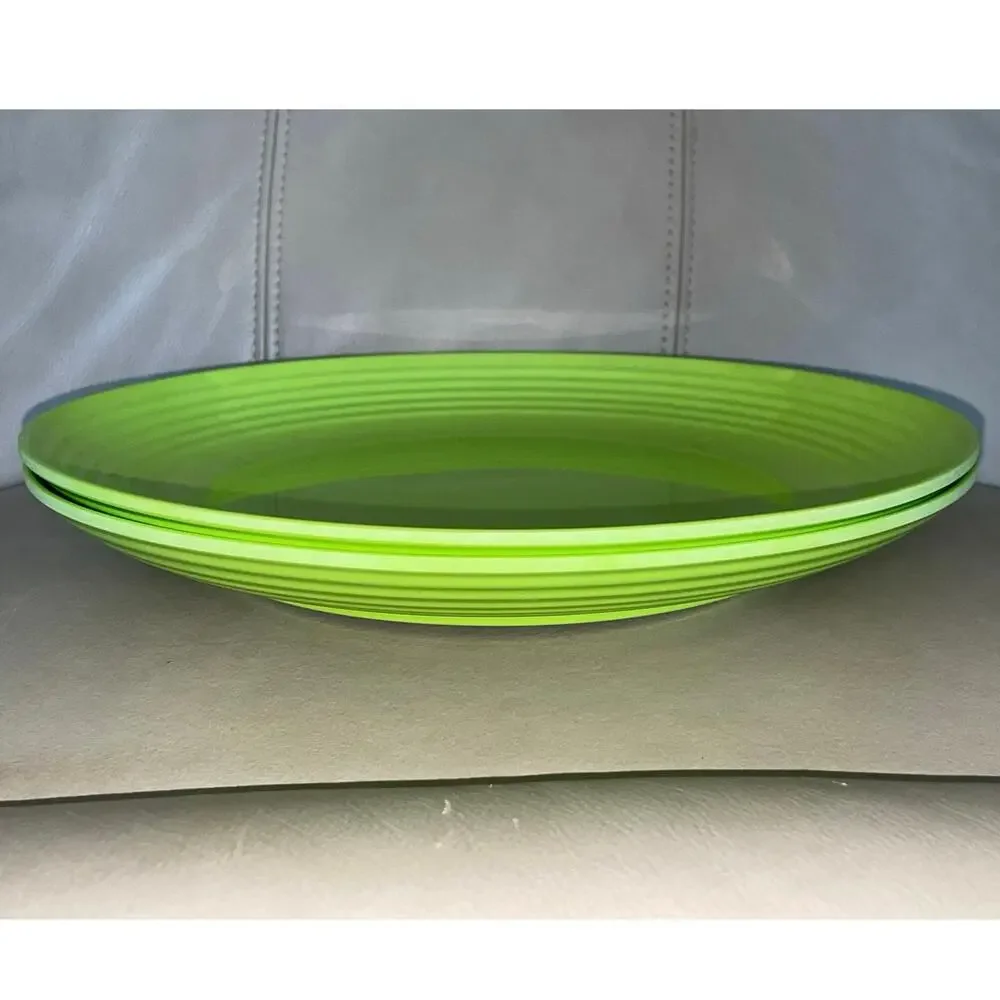 Set of 2 Melange Lime Green 11” Coupe Ribbed 100% Melamine Plates - Shatterproof